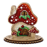 Mushroom House Bead Embroidery Kit on Wood (4"x 4")