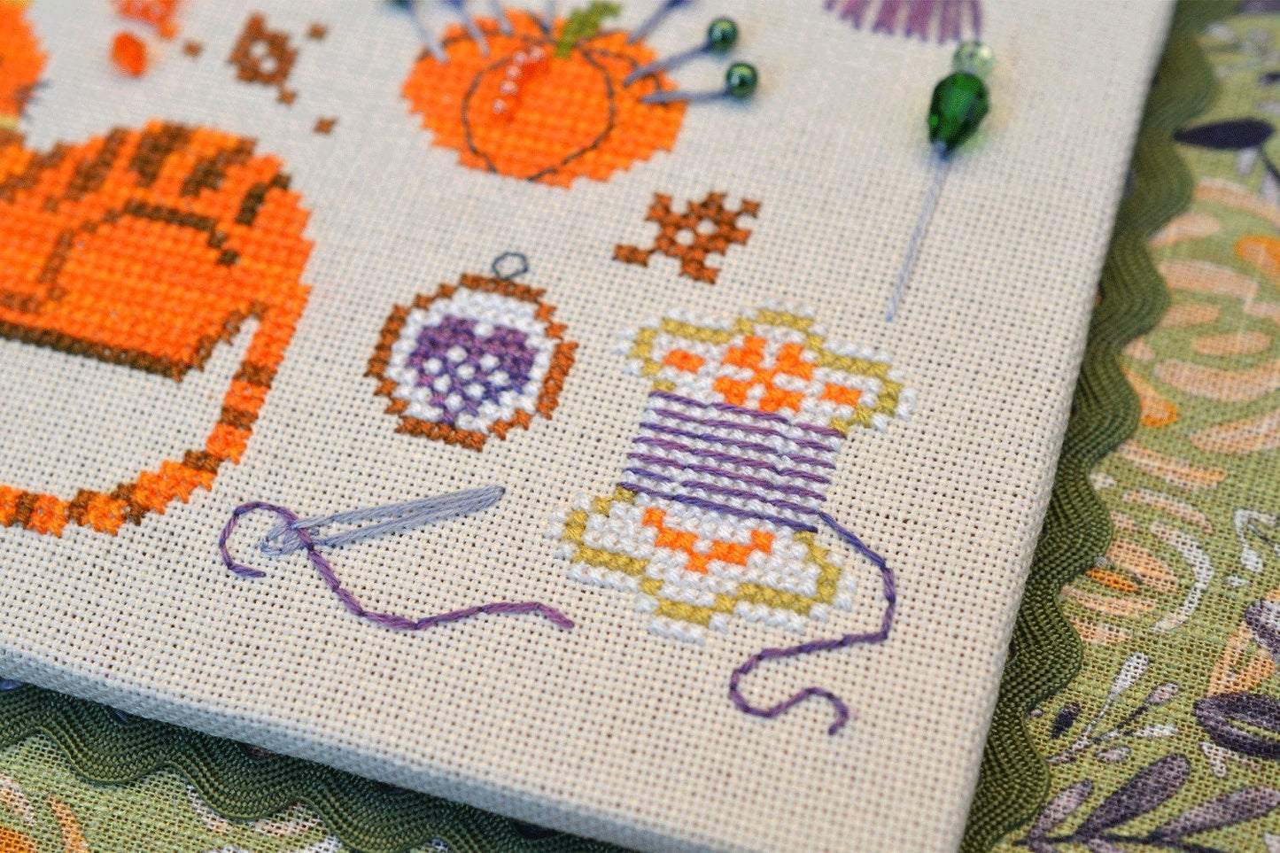 Autumn Sampler Cross Stitch Kit: Cat, Tea,Amber Handicrafts