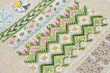 Chamomile Cross Stitch Kit, Floral Sampler: Hand-Dyed Threads, German Linen