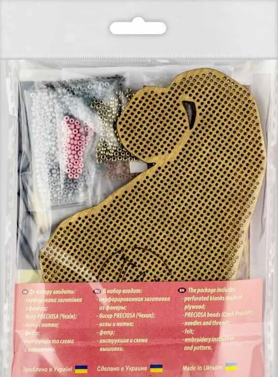 Gnome Bead Embroidery Kit on Wood:  big white Hat, DIY Craft (3.5"x5.9")