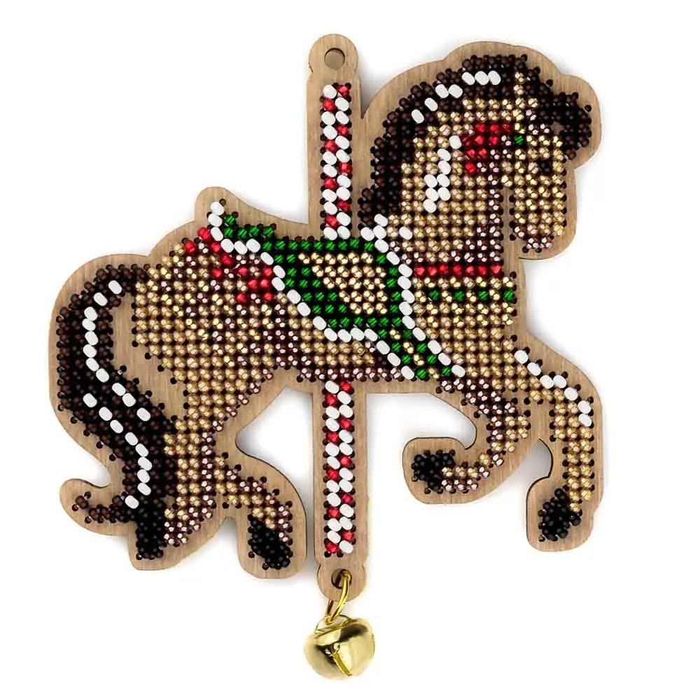 Bead Embroidery Kit on Wood, Horse, LK-512 ( beads , thread, needle, plywood base included)