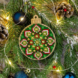 Bead Embroidery Kit on Green Ornament, LK-395 ( beads , thread, needle, plywood base included)