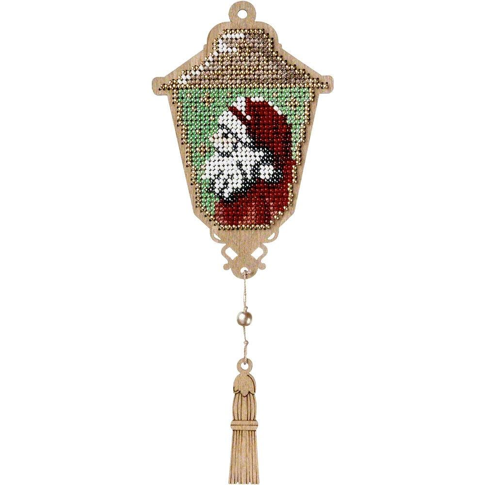 Santa Lantern Bead Embroidery Kit on Wood: DIY Craft (8 x 12.5 cm)
