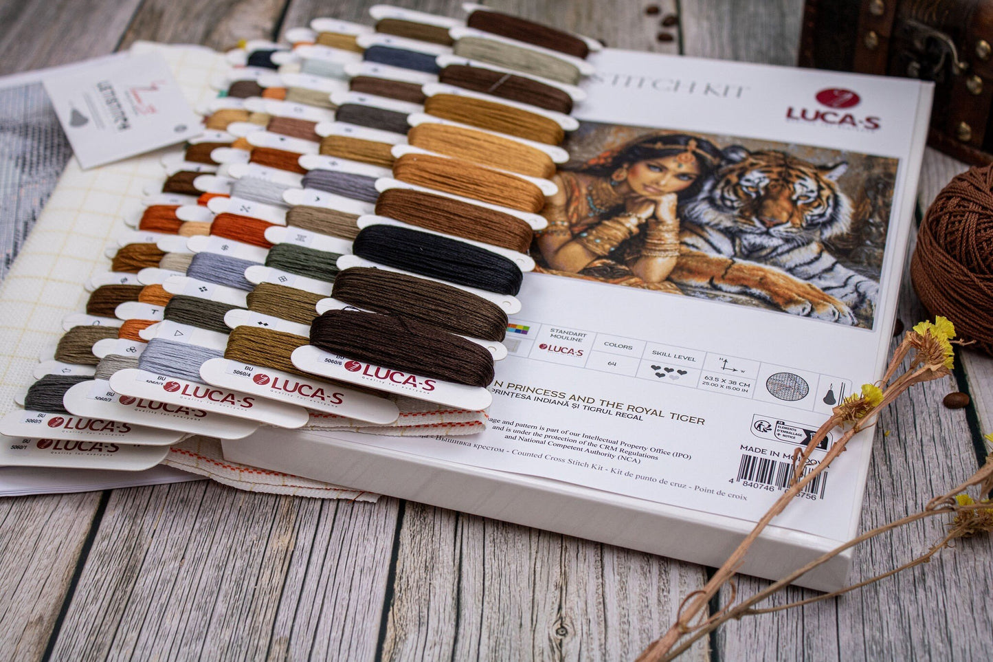 Luca-S Gold Counted Cross Stitch Kit, The Indian Princess and The Royal Tiger- DIY Kit, BU5060