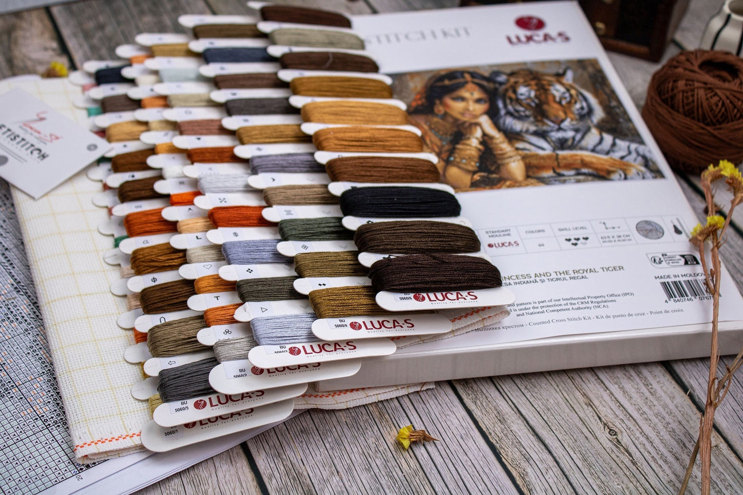 Luca-S Gold Counted Cross Stitch Kit, The Indian Princess and The Royal Tiger- DIY Kit, BU5060