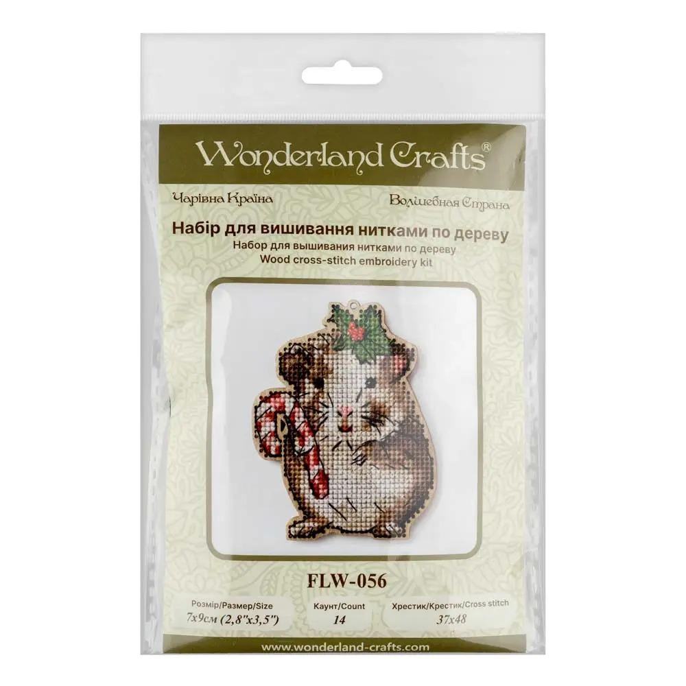 Christmas Cross Stitch Kit on Wood – Holiday Guinea Pig with Candy Cane – DIY Ornament with Beads – LW-056