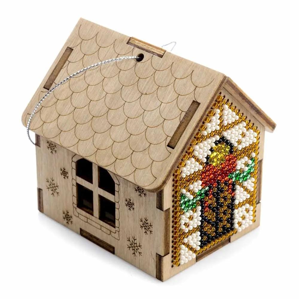 Bead Embroidery Kit: Santa Gold House on Wood, DIY Craft (LK-560)