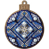 Bead Embroidery Kit on Wood, Blue ornament, LK-311 ( beads , thread, needle, plywood base included)