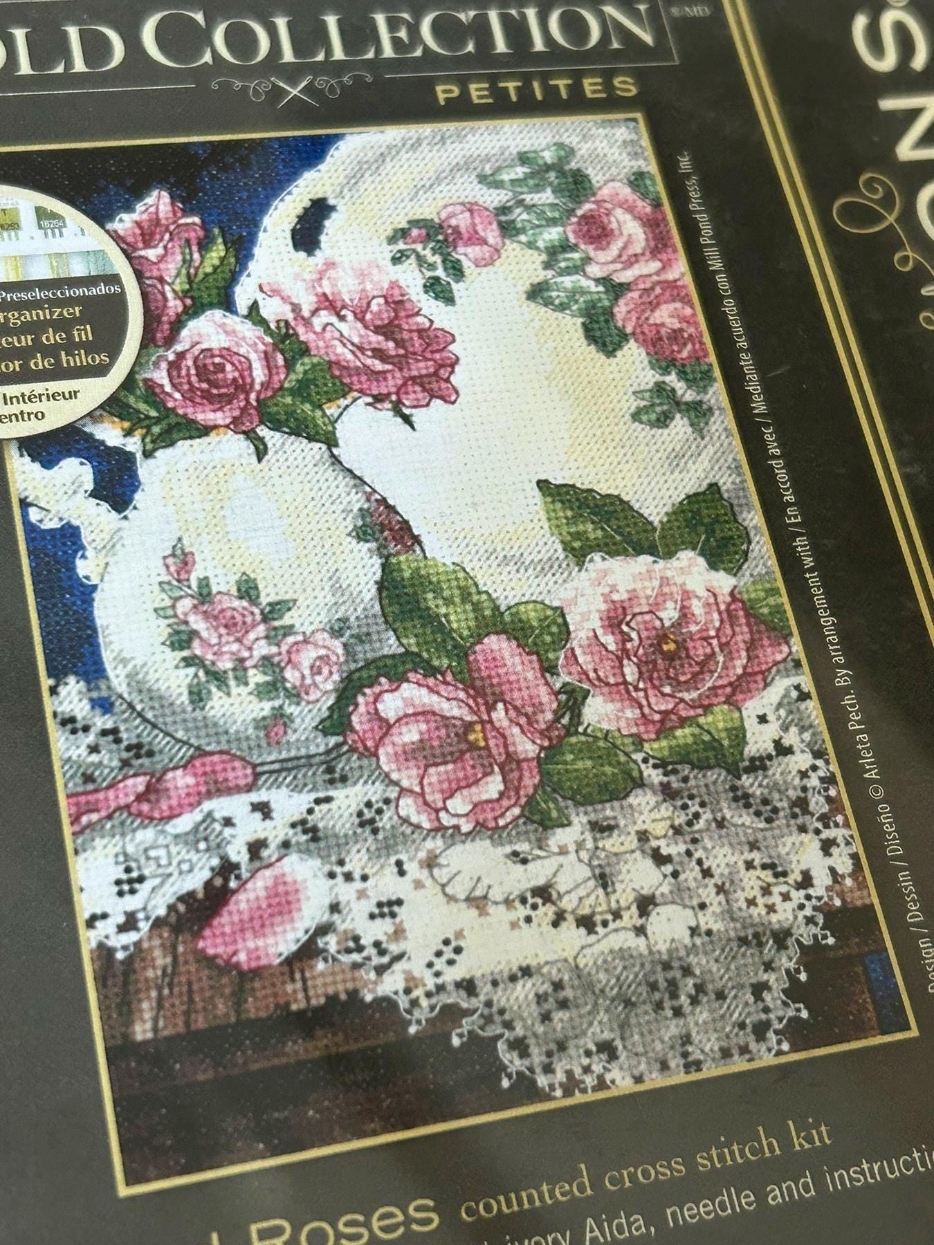 Dimensions Gold Collection Petites Lace and Roses 6929, Counted Cross Stitch Kit, 18 Count Ivory Aida