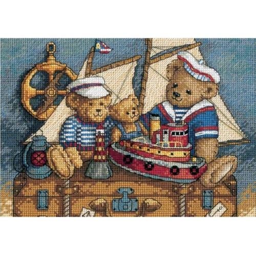 Dimensions Gold Collection Petites Ahoy Bears 6994, Counted Cross Stitch Kit, 18 Count Beige Aida