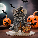 Halloween Cross Stitch Kit: French Bulldog with Pumpkin, 3D Ornament