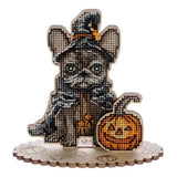 Halloween Cross Stitch Kit: French Bulldog with Pumpkin, 3D Ornament
