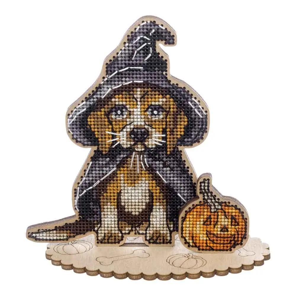 Halloween Cross Stitch Kit: Beagle Puppy Witch 3D Ornament