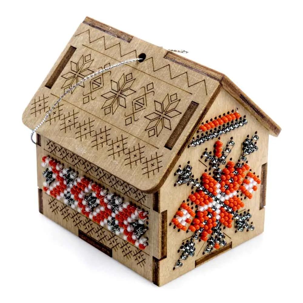 Bead Embroidery Kit on Wood: Red House DIY Craft (LK-559)