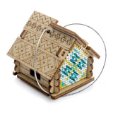 Bead Embroidery 3D Kit: Blue Ornament House on Wood, DIY Craft