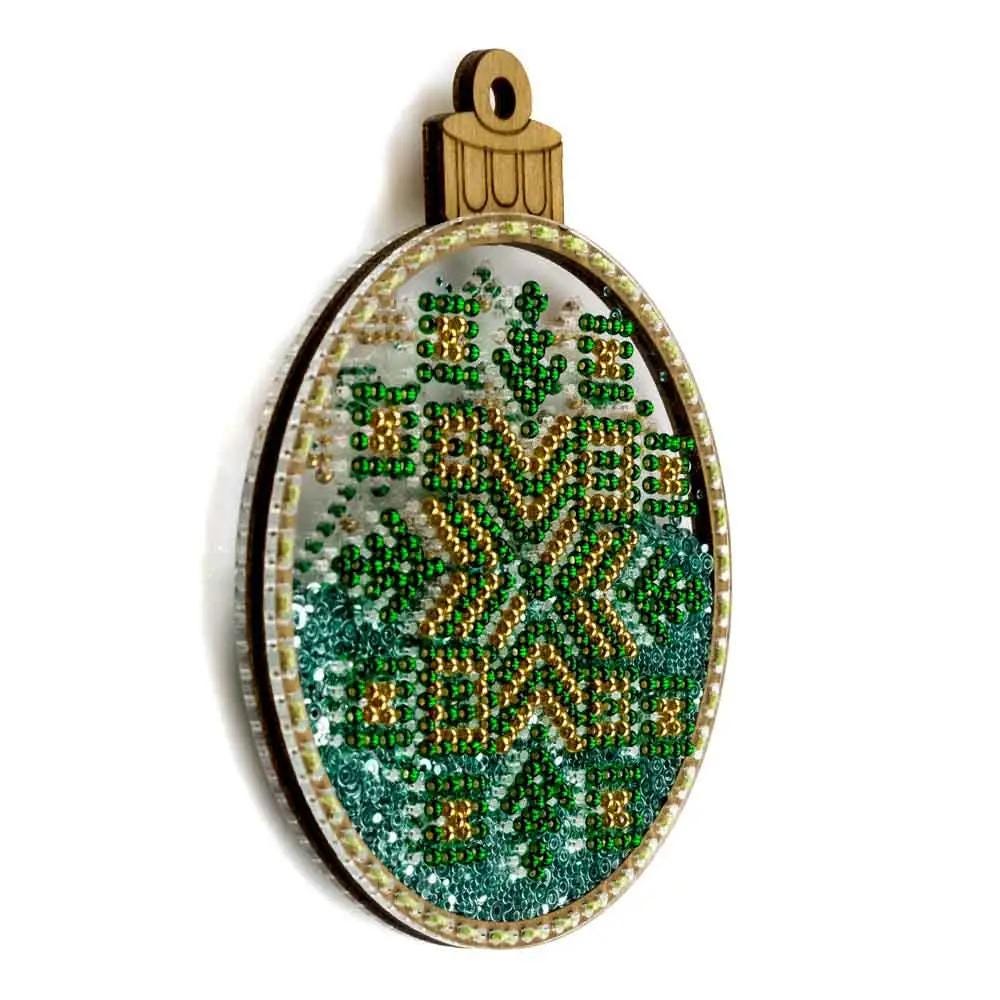 Green Ornament Bead Embroidery Kit: DIY Tree Decoration (3.5"x4.1")