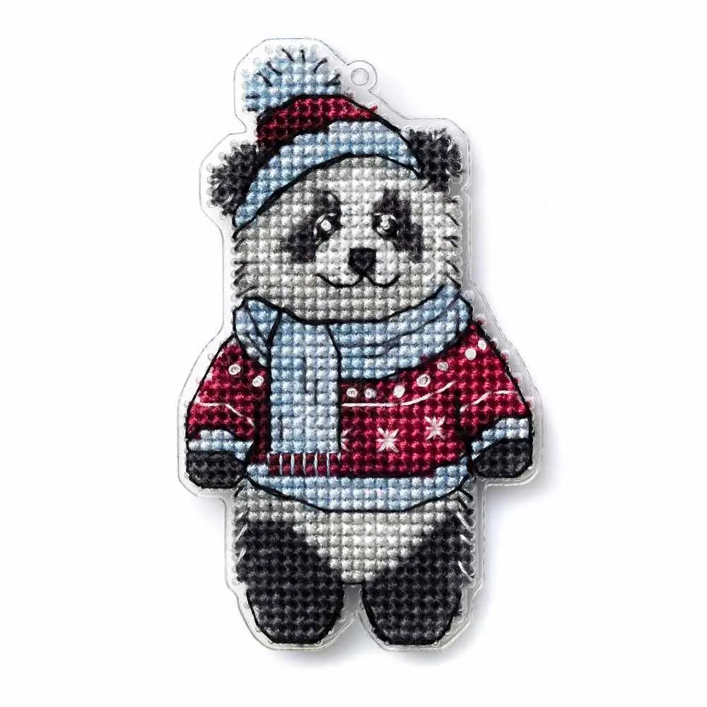 Panda Cross Stitch Kit: Winter Ornament DIY (3.5" x 2.2")