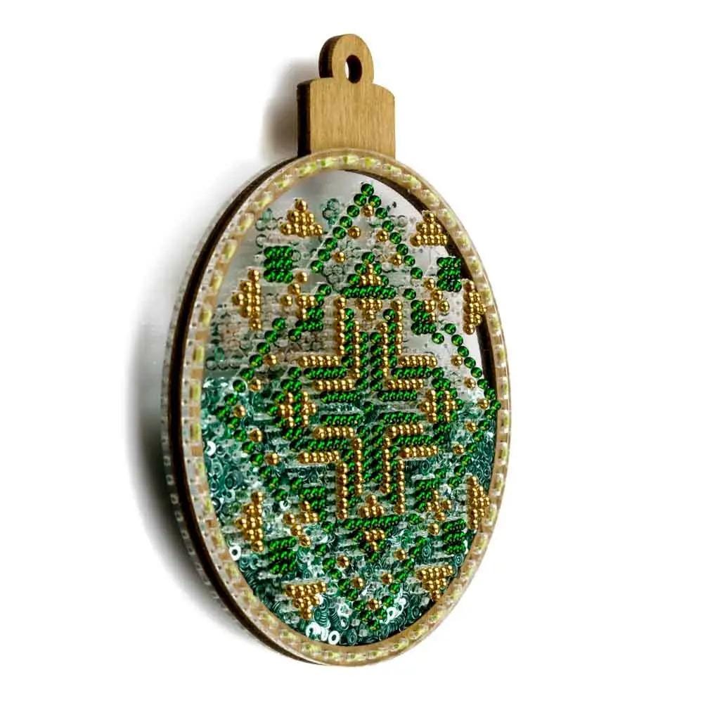 Green Ornament Bead Embroidery Kit: DIY Tree Decoration (3.5"x4.1")
