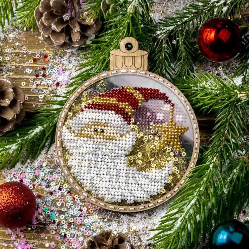 Decorative ornament for Christmas tree, Bead Embroidery Kit - Gold Santa, PL-061 Fast DIY Kit