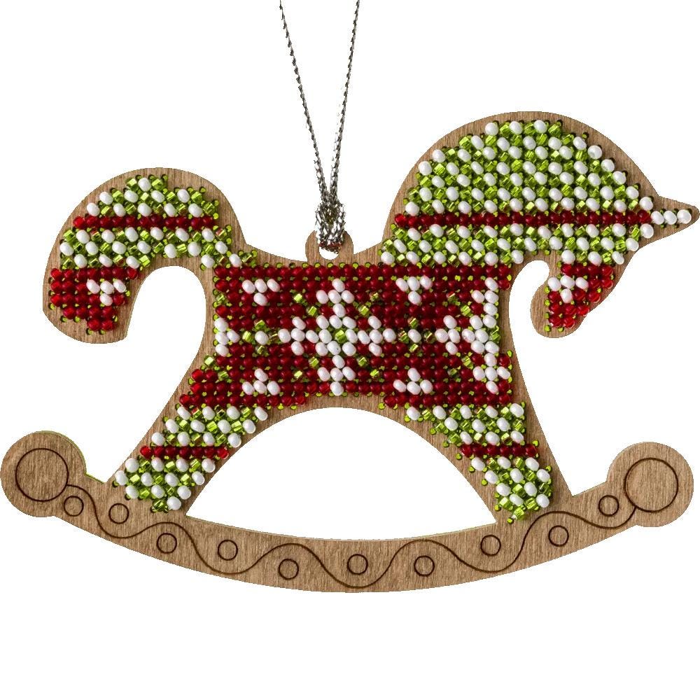 Bead Embroidery Kit on Wood, Ornament Horse, LK-229 ( beads , thread, needle, plywood base included)