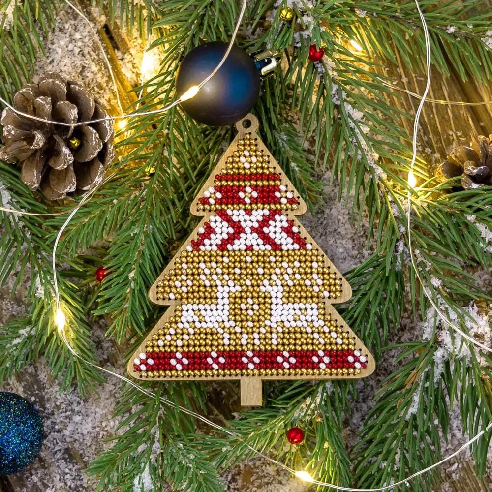 Bead Embroidery Kit on Wood, Ornament Tree, LK-157 ( beads , thread, needle, plywood base included)