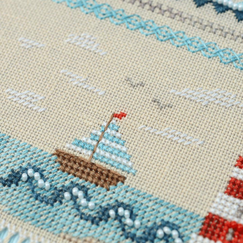 Sea Adventures Cross Stitch Kit: Nautical Sampler with Beads on Cashel Linen