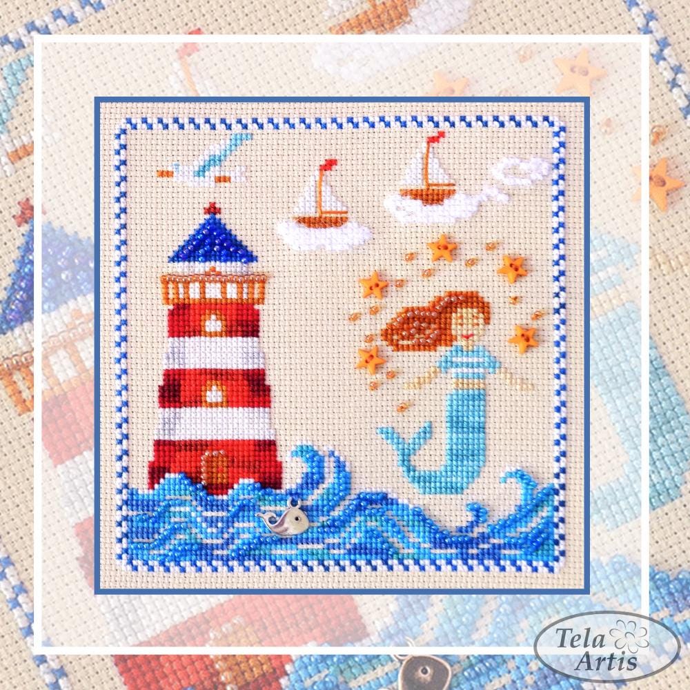 Mermaid Spell Cross Stitch Kit: Ocean Sampler with Beads & Charm