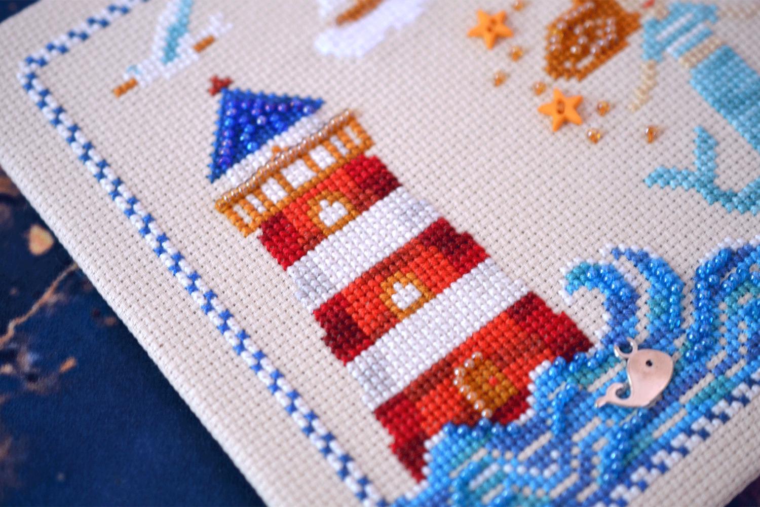 Mermaid Spell Cross Stitch Kit: Ocean Sampler with Beads & Charm
