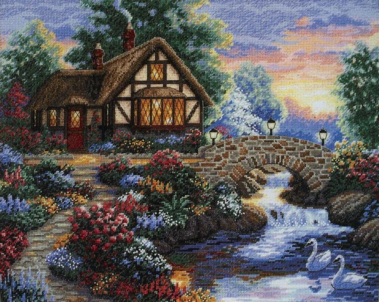 Counted Cross Stitch Kit DIMENSIONS Gold Collection, Twilight Bridge, 35172