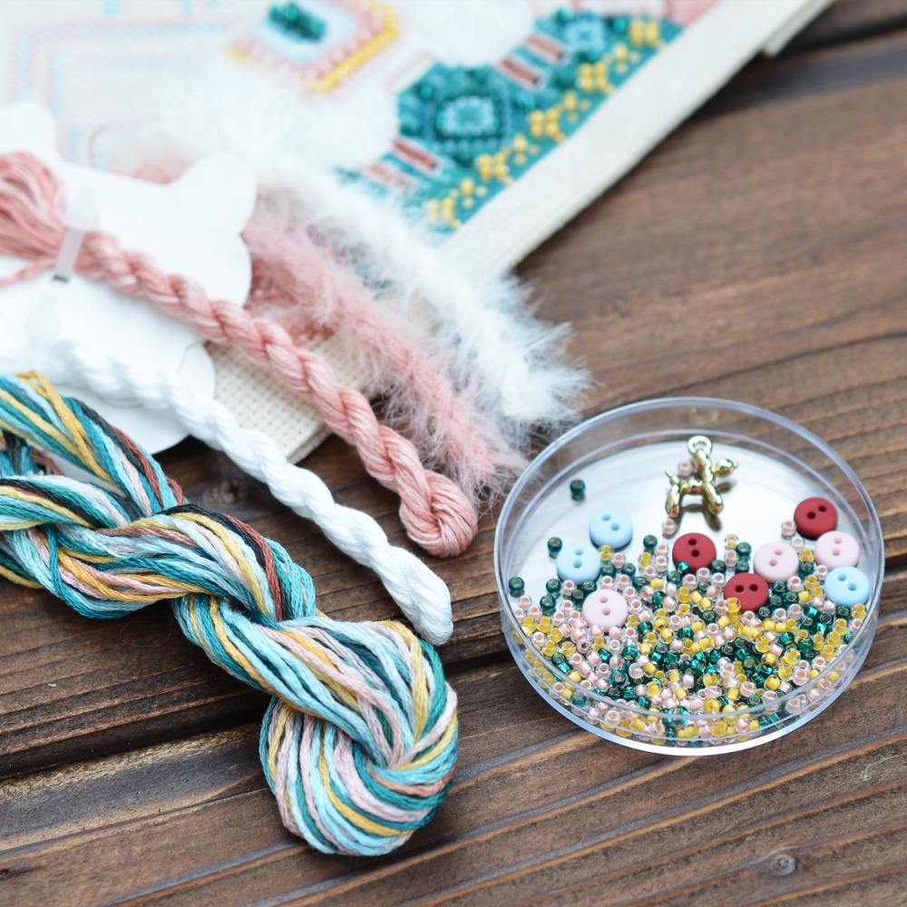 Happy Llama Cross Stitch Kit: Beads, Buttons, Charm - Aida 16ct
