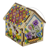 Beaded Spring Cottage Cross Stitch Kit 3D: DIY Wooden House Ornament