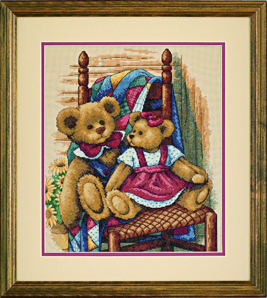 Dimensions Counted Cross Stitch Kit 12"X14", Teddies on Quilt (14 Count),35103