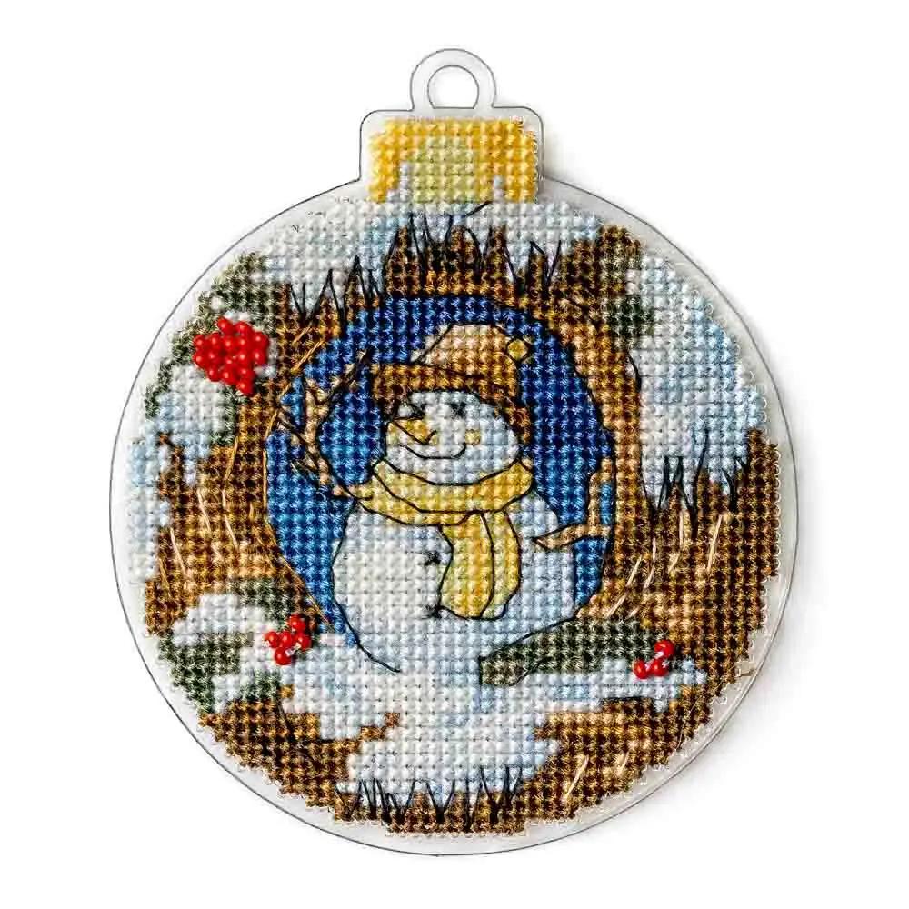 Beaded Snowman Cross Stitch Kit: DIY Christmas Ornament