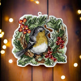 Christmas Tree Cross Stitch Kit, Bird Wreath Ornament, Fast DIY