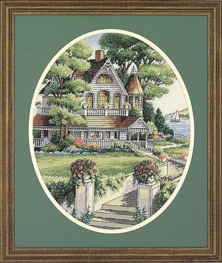 Dimensions Needlecrafts Lovely Victorian Home 3874, Counted Cross Stitch Kit, 14 Count Ivory Aida