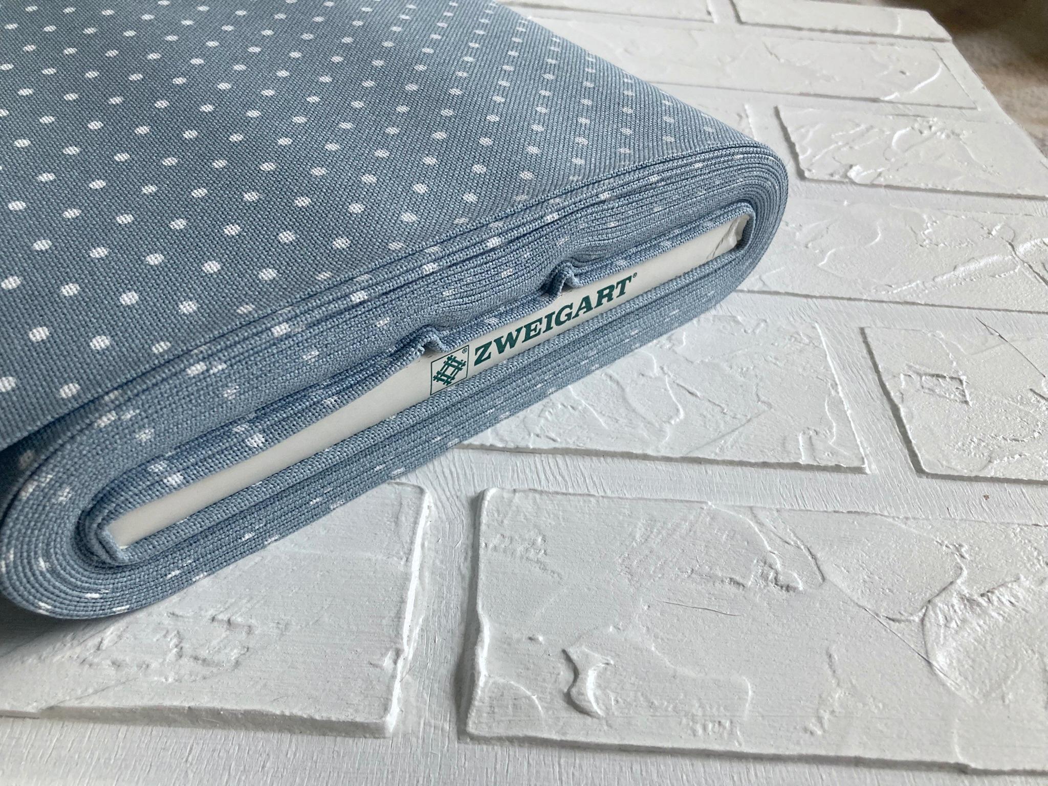 32ct Evenweave Fabric: Zweigart Murano Antique Blue White Dots