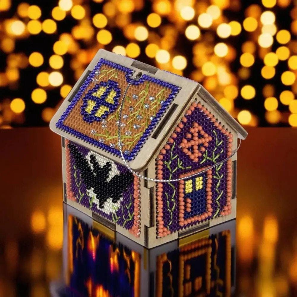Halloween House Bead Embroidery Kit on Wood - DIY 3D Model