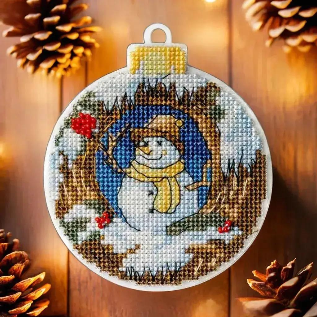 Beaded Snowman Cross Stitch Kit: DIY Christmas Ornament