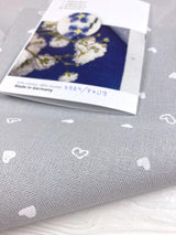 Evenweave cross stitch fabric 32ct Zweigart: Gray with White Hearts