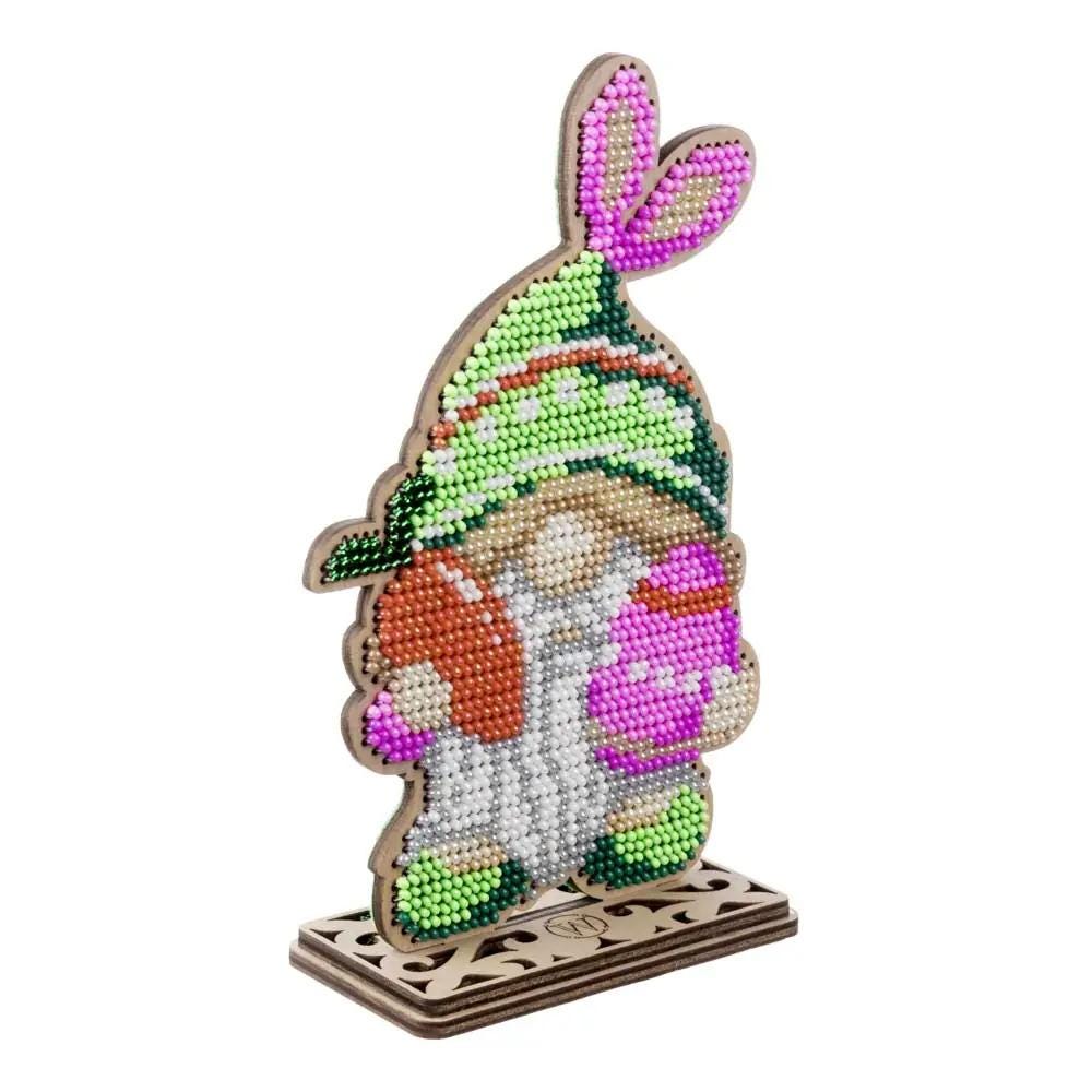 Easter Gnome Bead Embroidery Kit on Wood: DIY Craft (3.6"x5.9")
