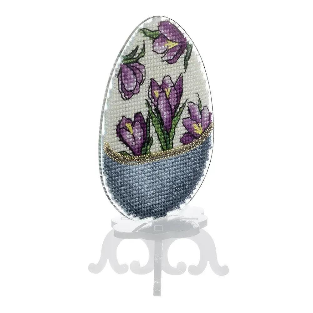 Easter Egg Cross Stitch Kit: Purple Crocus Ornament with Stand