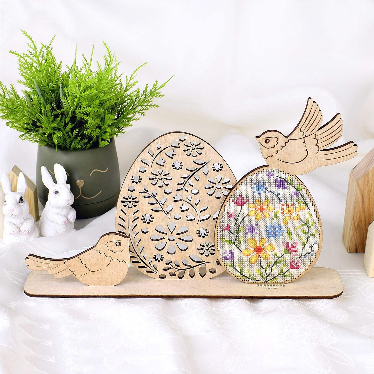 Cross stitch Easter set for decor from plywood Eggs, DP-004, Spring DIY Decor