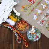 Fun Goose Farm Cross Stitch Sanpler Kit: Hand-Dyed Threads, Linen Fabric, Tela Artis X-506