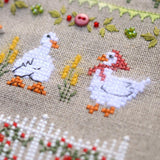 Fun Goose Farm Cross Stitch Sanpler Kit: Hand-Dyed Threads, Linen Fabric, Tela Artis X-506