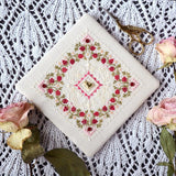 Raspberry Marshmallow Cross Stitch Kit: Floral Mandala, Hand-Dyed Threads, Beads, Cashel Linen