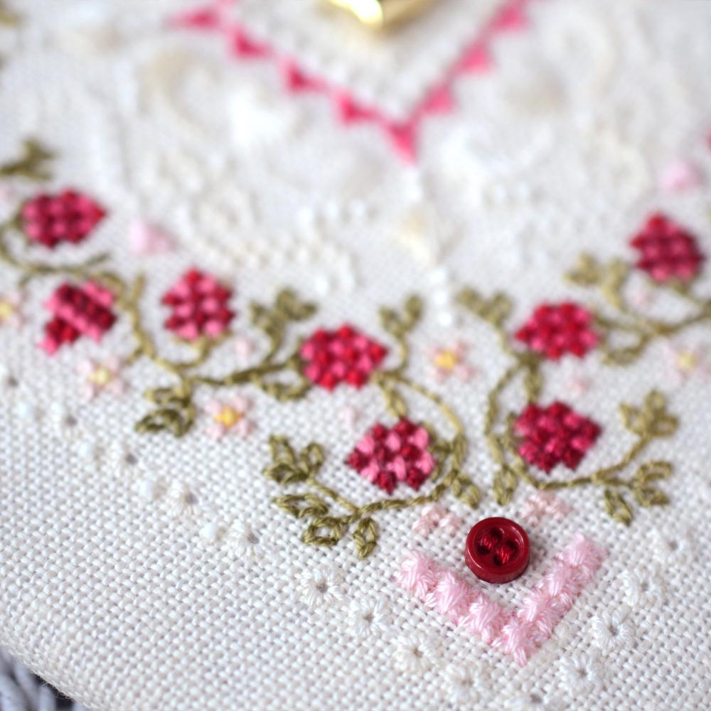 Raspberry Marshmallow Cross Stitch Kit: Floral Mandala, Hand-Dyed Threads, Beads, Cashel Linen