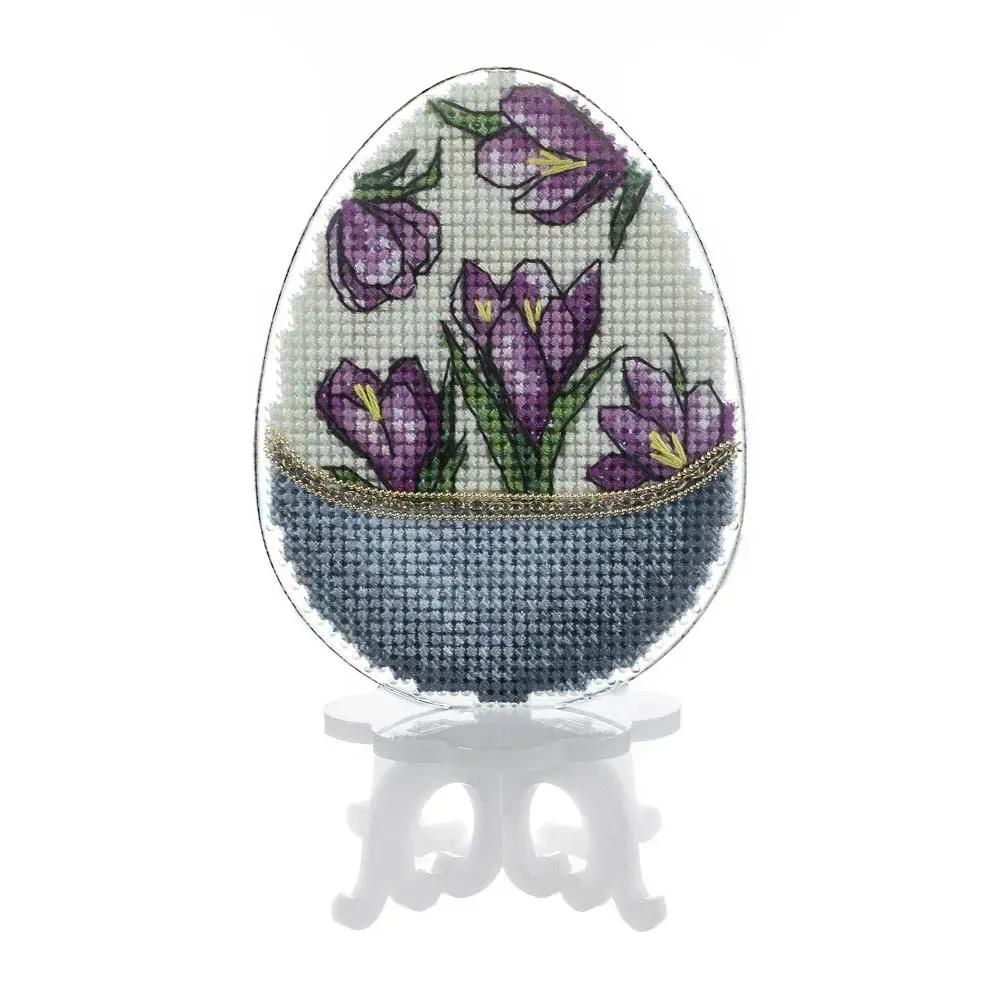 Easter Egg Cross Stitch Kit: Purple Crocus Ornament with Stand