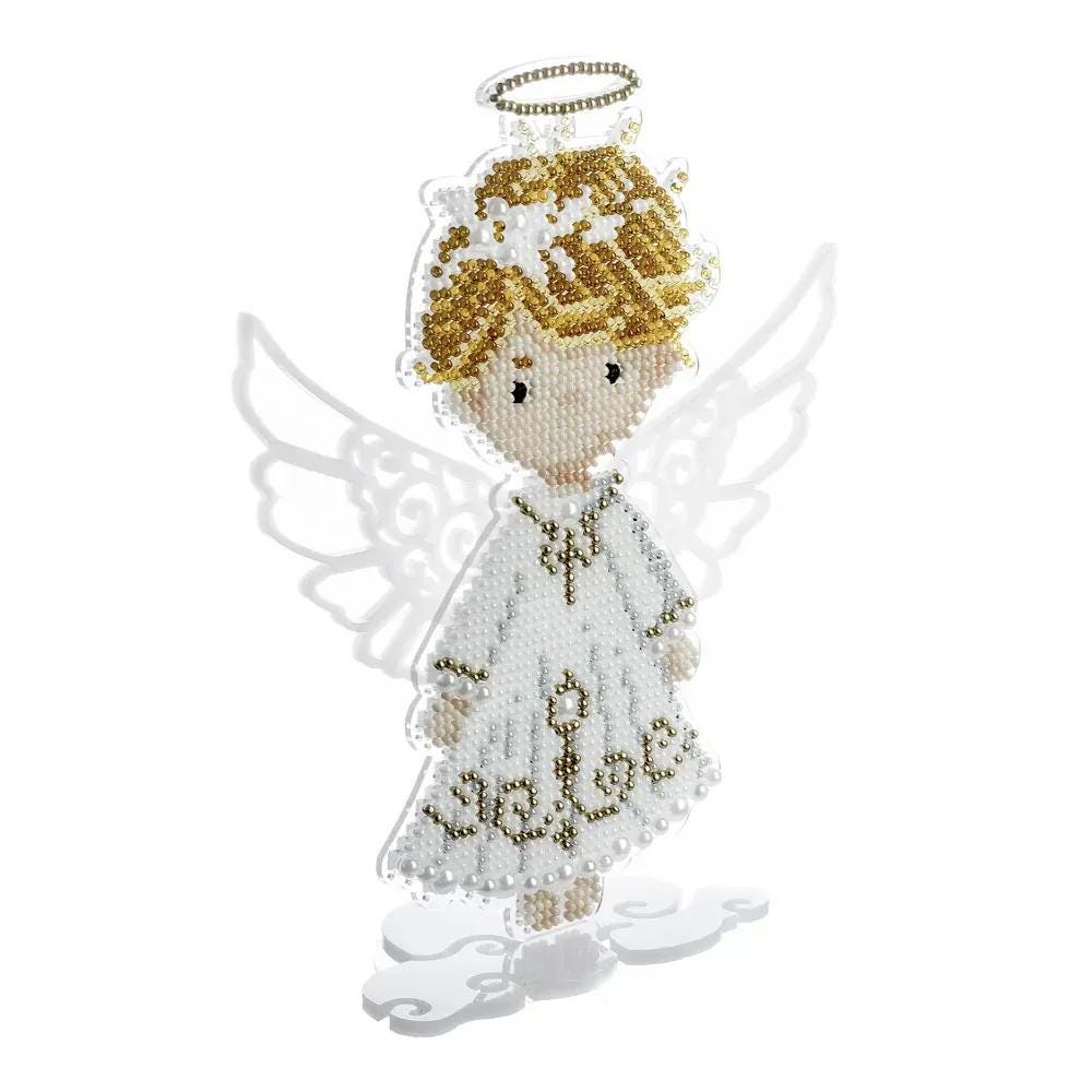 Bead Embroidery Kit on plastic base Angel with wings, PL-107. Fast DIY Kit
