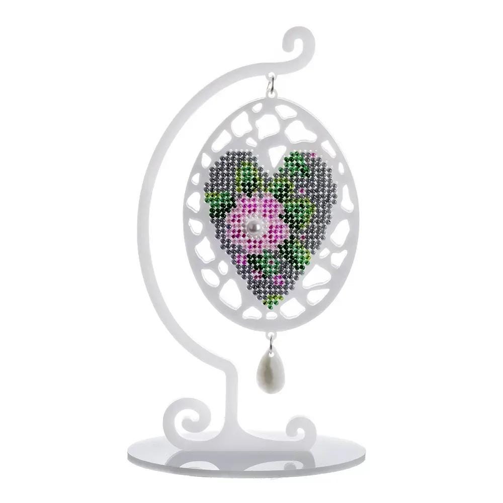 Flower Heart Beaded Easter Egg Kit on Plastic Base – DIY, Ornament with Pearl, Bead