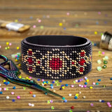 Bead Embroidery Kit faux leather bracelet on the arm Ornament, BB-122. Fast DIY Kit